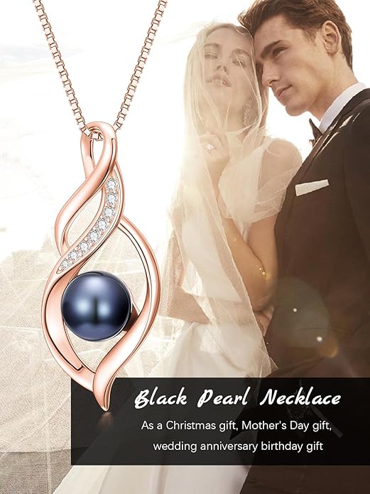 KANNSOAR Tahitian Black Pearl AAAA 18K Gold Plated Sterling Silver Pendant Necklace for Women Wife Mom Girlfriend Valentine Her Jewelry Gift for Anniversary Birthday Christmas