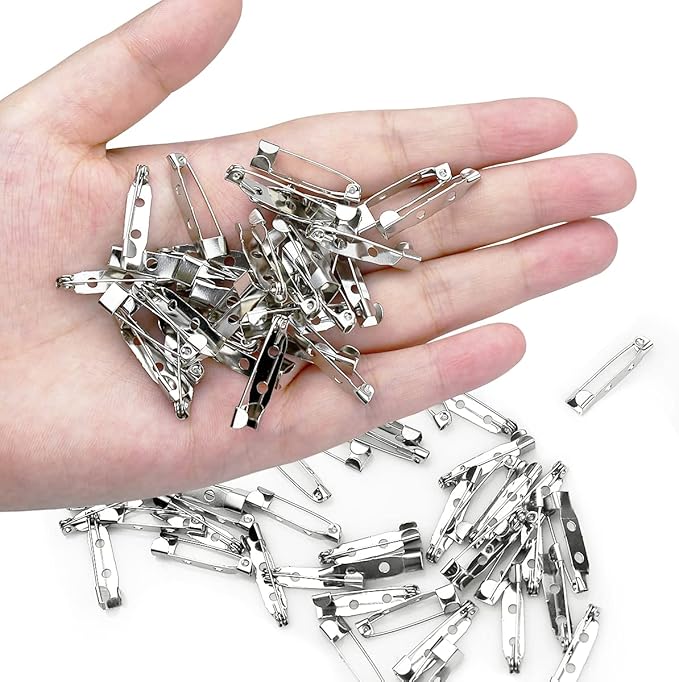 100 Pcs Bar Pins - Silver Brooch Clasp Pins for Badges, DIY Craft, Sewing, Baby Shower, Wedding Name Tags (25mm)