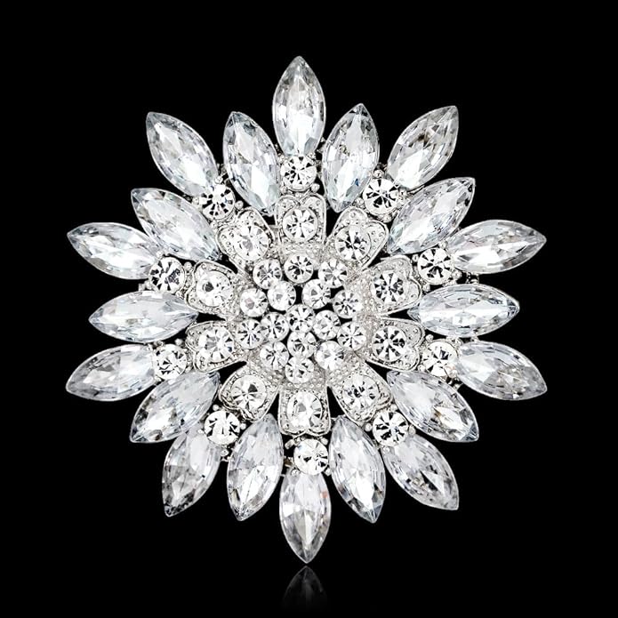 Rhinestone Sunflower Brooch for Women Sparkling Cubic Zirconia Flower Brooch Pin Elegant Large Crystal Floral Lapel Pin Dainty Clothing Hat Bag Accessories Christmas Wedding Bridal Birthday Jewelry