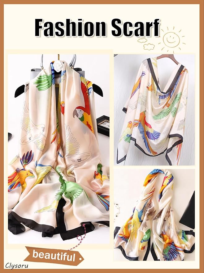 Clysoru Silk Scarf For Women Hair Scarves Lightweight Satin Elegant Shawl Wraps Bufanda Mujer Fashion Accessories 70.8"X35.4"