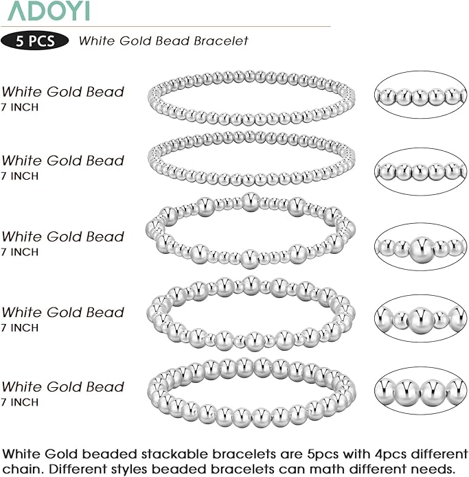 adoyi Gold Bracelets for Women Waterproof, 14K Gold Plated Beaded Strand Bead Ball Bracelets stack Adjustable Jewelry Set for Gifts