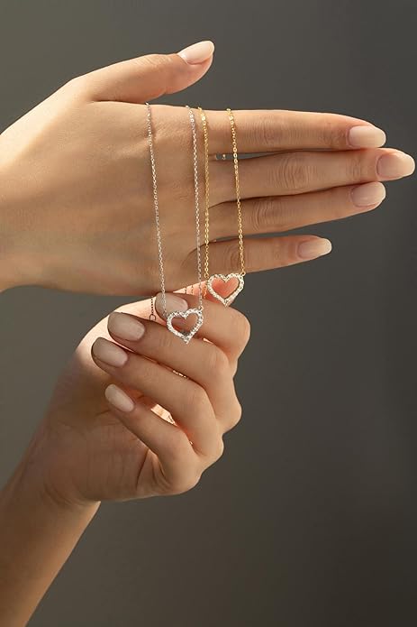 14k Gold Plated Cubic Zirconia Heart Necklace | Women's Heart Pendant Necklace (Sterling Silver)
