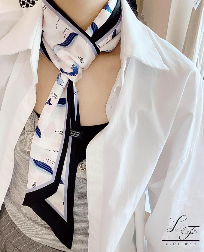 Hioyiwse Head Scarf Hair Neck Scarves For Women Purse Bag Scarfs For Handbags Silky Long Thin Satin Headscarf Fashion