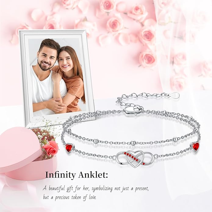 Anklet for Women 925 Sterling Silver Double Infinity Ankle Bracelet Waterproof Summer Jewelry Anniversary Birthday Gifts for Her