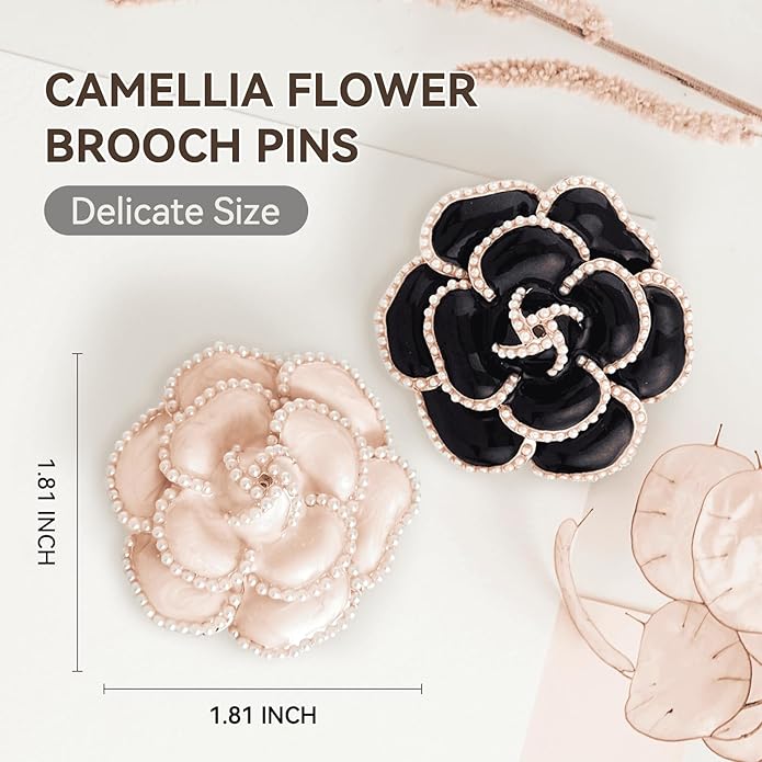 2 Pcs Camellia Flower Brooch Pins Elegant Faux Pearls for Women Dress Perfect for Party Wedding and Banquet