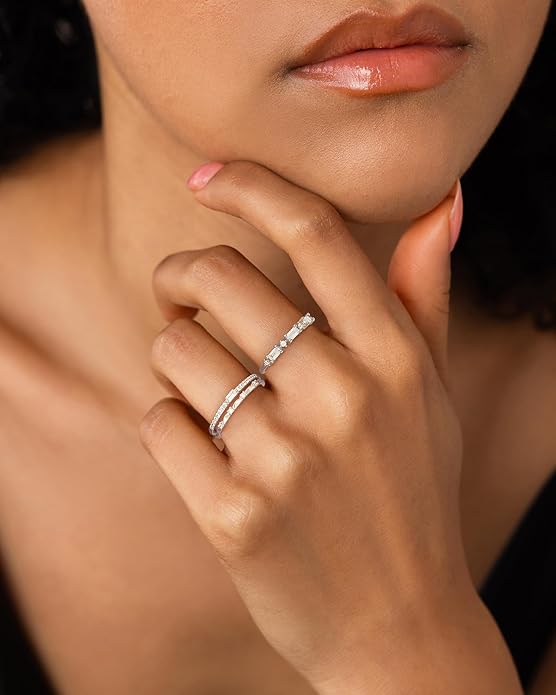 FUNEIA Stackable Silver Gold Rings for Women Non Tarnish 14K Gold Plated Thumb Cubic Zirconia Rings for Women Dainty Pinky Promise Wedding Ring Set Women's Engagement Eternity Band Rings Gold Jewelry