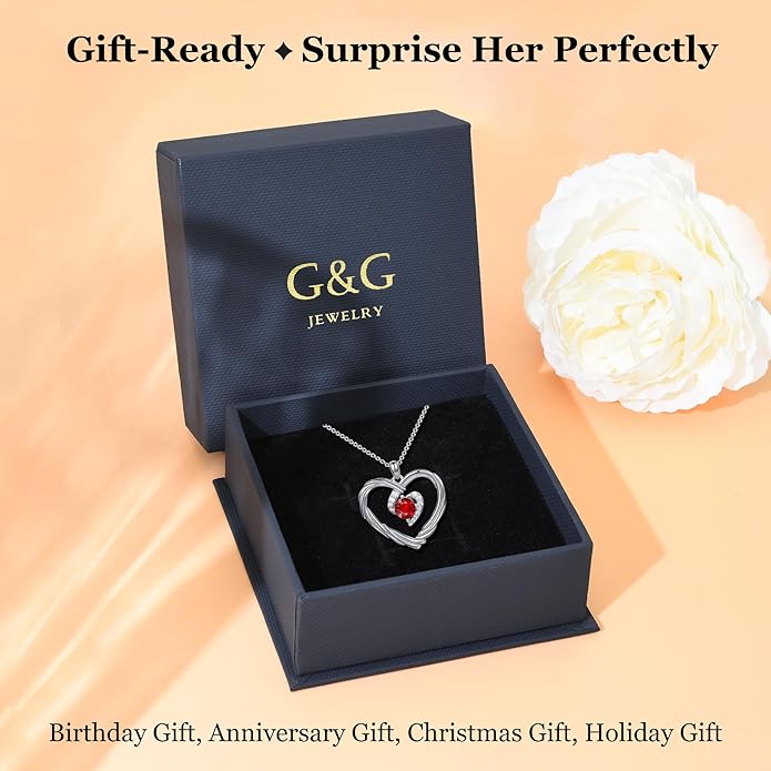 G&GEMSJEW 18K Gold Heart Birthstone Necklaces for Women, S925 Sterling Silver Jewelry Birthday Gifts for Women Wife Girlfriend Mom, Anniversary Christmas Valentines Gifts
