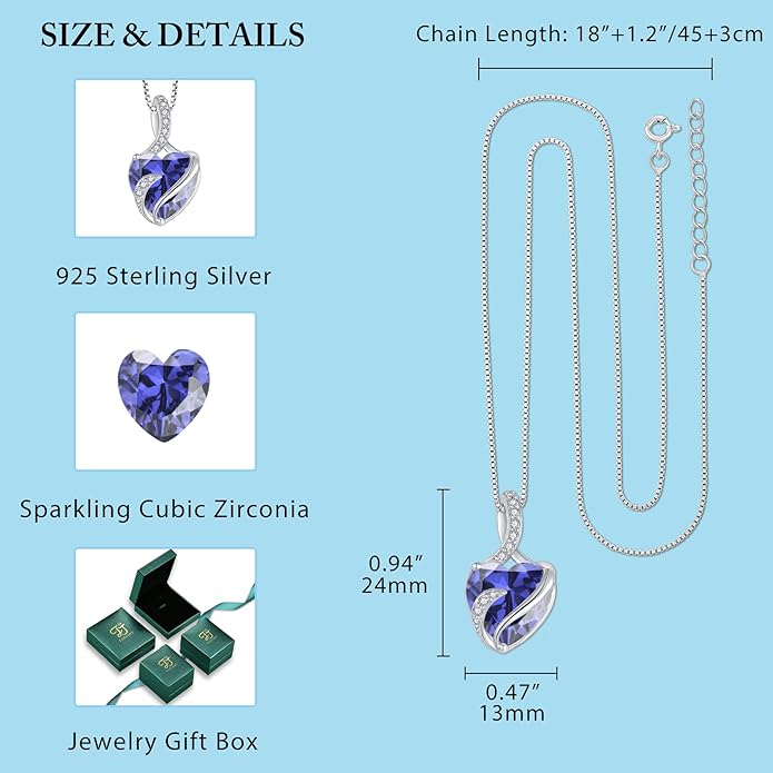 FJ Infinity Birthstone Necklace 925 Sterling Silver Love Heart Pendant Jewelry Gifts for Women