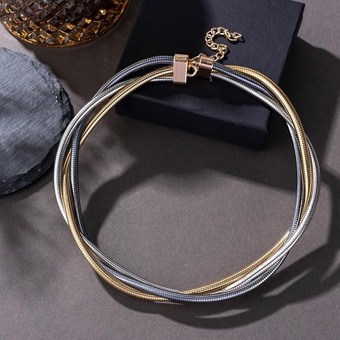 Chunky Gold Statement Choker Neckalce for Women Layered Snakebone Chain Collar Necklace Twist Wrap Stainless Steel Choker Punk Aesthetic Jewelry Gifts