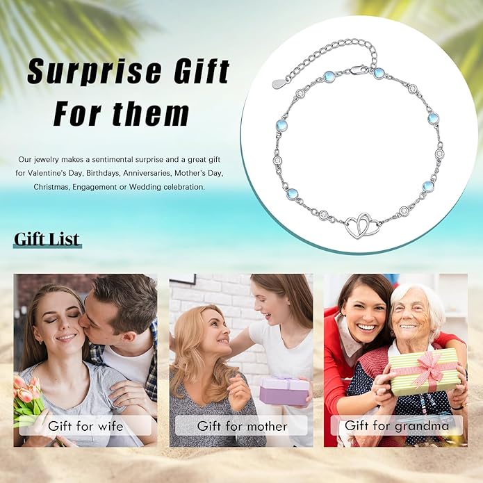 Anklet for Women 925 Sterling Silver Double Infinity Ankle Bracelet Waterproof Summer Jewelry Anniversary Birthday Gifts for Her