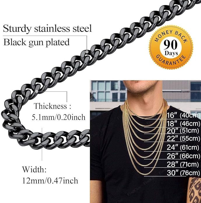 FindChic Men Curb Chain Necklace 18K Gold Plated/Stainless Steel/Black Chunky Double Tight Cuban Link Hip Hop Neck Chains for Men Boys 3.5MM/5MM/6MM/7MM/9MM/12MM 14''-30'' 8 Length Options (Send Gift Box)
