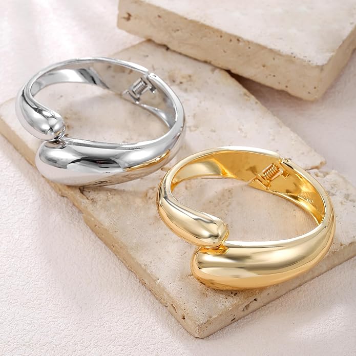 jokcde Chunky Gold/Silver Gold Cuff Bangle Bracelets for Women Trendy Hinged Cuff Open Wide Chunky Gold Bracelet Minimalist Bangle Jewelry Gift