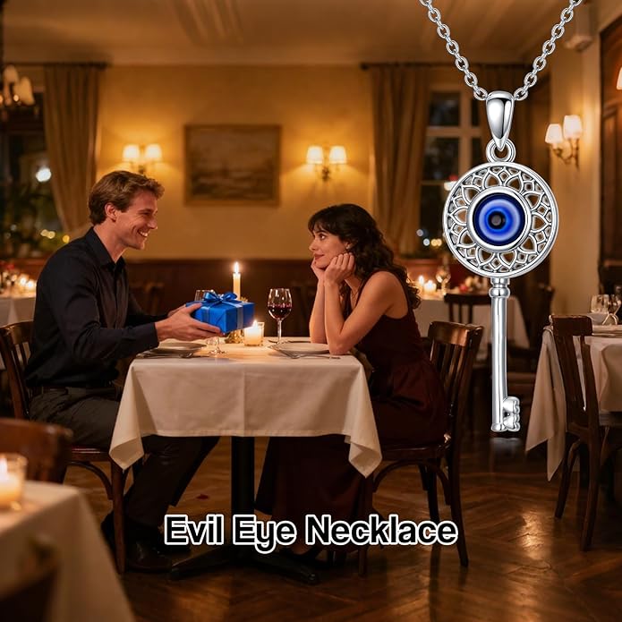 Evil Eye Necklace 925 Sterling Silver Nazar Eye Pendant Necklace Protection Amulet Jewelry Gifts for Women Men