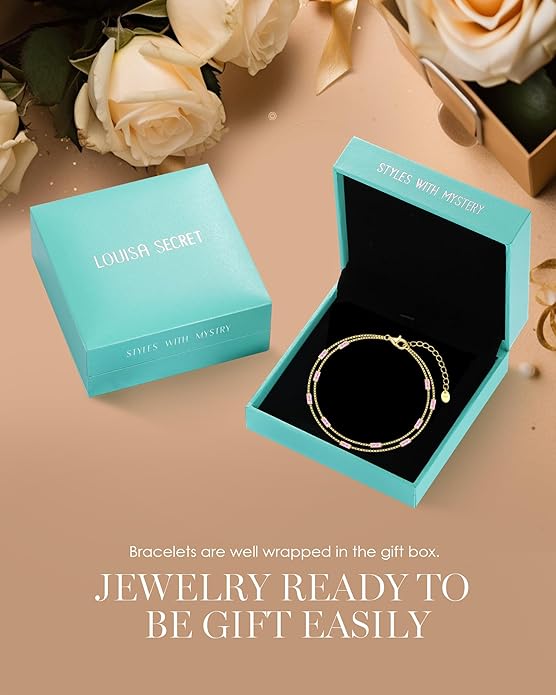 LOUISA SECRET Birthstone Bracelets for Women, 925 Sterling Silver Dainty Simple Women Charm Link Bracelet, Birthday Anniversary Jewelry Gifts for Women Wife Mom Her