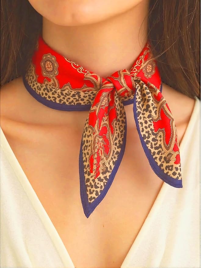 kcctoo 27.5" Mulberry Silk Feeling Head Scarf Women's Fashion Square Neck Satin Scarfs for Bag Hair Scarves Gift