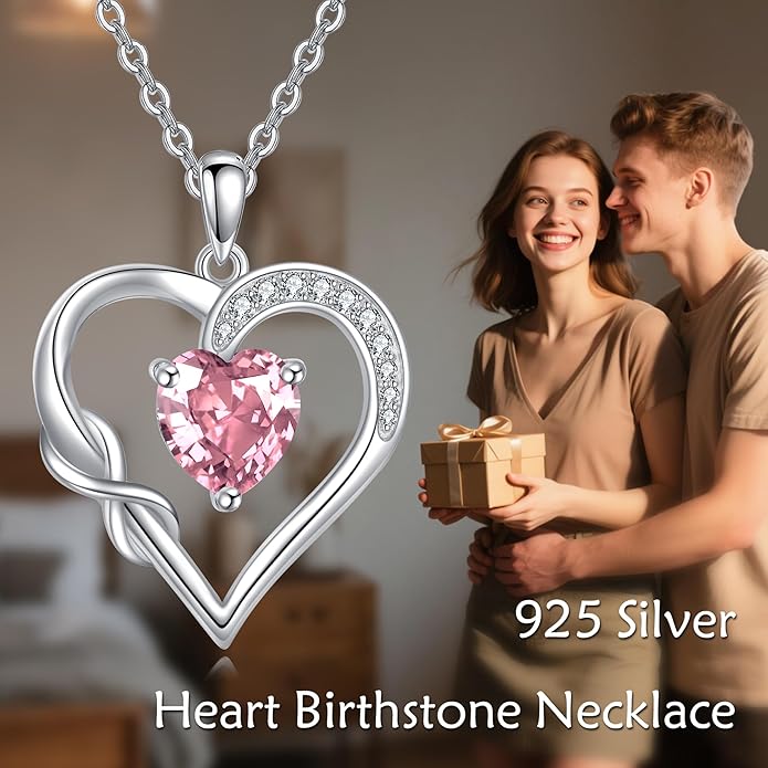 Birthstone Necklace for Women 925 Sterling Silver Infinity Heart Birthstone Pendant Necklace Infinity Heart Jewelry Birthday Holiday Gifts for Her