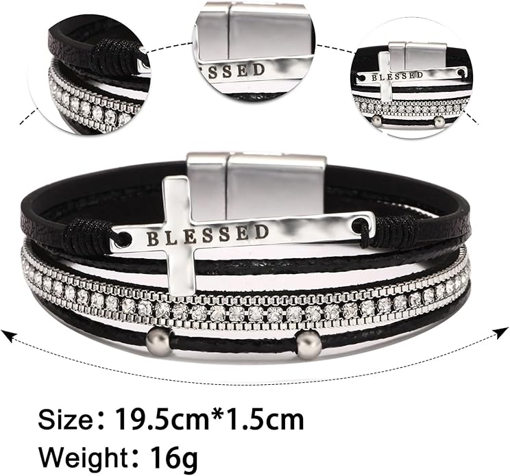 Fesciory Leopard Bracelet for Women, Boho Leather Wrap Multi-Layer Pearl Crystal Bracelet Bangle Jewelry