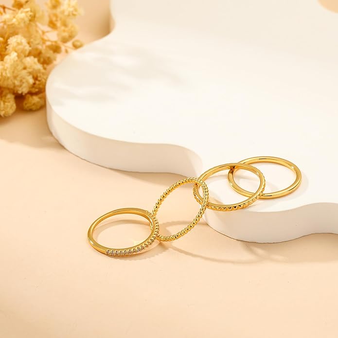 Gold Silver Stackable Rings for Women Non Tarnish 1.3mm Thin Silver Rings Set 14K Gold Plated Dainty Trendy Cubic Zirconia Band Stacking Thumb Ring Jewelry Gifts Size 5-10