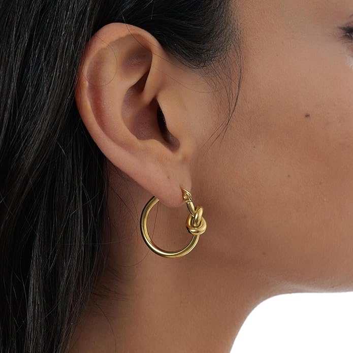 Hoop Earrings for Women 14K Gold Plated/Silver Hoops Simple Knot Huggie Small Hoop Earrings Set Trendy Hoops Everyday Wear Earrings for Women Jewelry