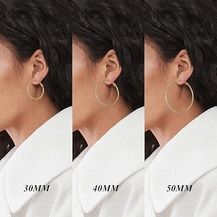 Big Gold Hoop Earrings for Women Hypoallergenic 925 Sterling Silver Post Thin Loop 14K Gold Plated Hoop Earrings Set for Women, 3 Pairs