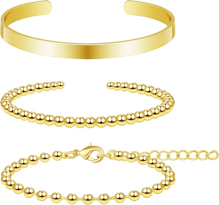 Silver Bracelets for Women Stack, Silver or Gold Plated Cuff Bangle Set, Trendy Silver Jewelry for Women Fashion