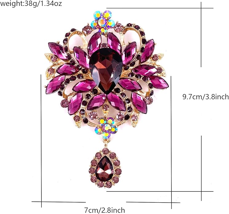 LAXPICOL Wedding Bridal Big Brown Crystal Rhinestone Bouquet Brooch Pin for Women Golden Tone