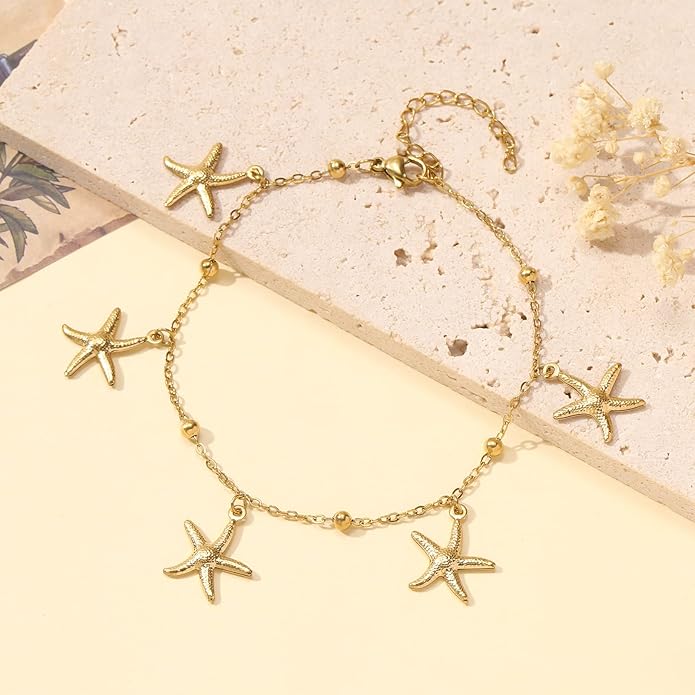 Lit Wall Gold Anklets for Women 18K Gold Plated Adjustable Summer Simple Foot Jewelry Ankle Bracelet for Women