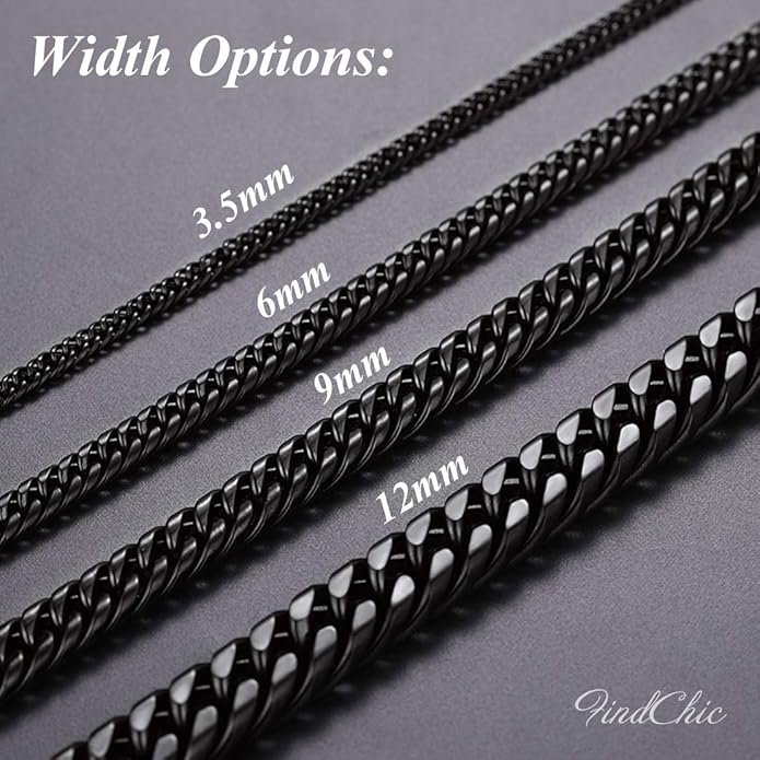 FindChic Men Curb Chain Necklace 18K Gold Plated/Stainless Steel/Black Chunky Double Tight Cuban Link Hip Hop Neck Chains for Men Boys 3.5MM/5MM/6MM/7MM/9MM/12MM 14''-30'' 8 Length Options (Send Gift Box)