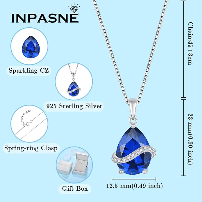Teardrop Necklace for Women 925 Sterling Silver Birthstone Necklace Pendant Jewelry Gifts for Her