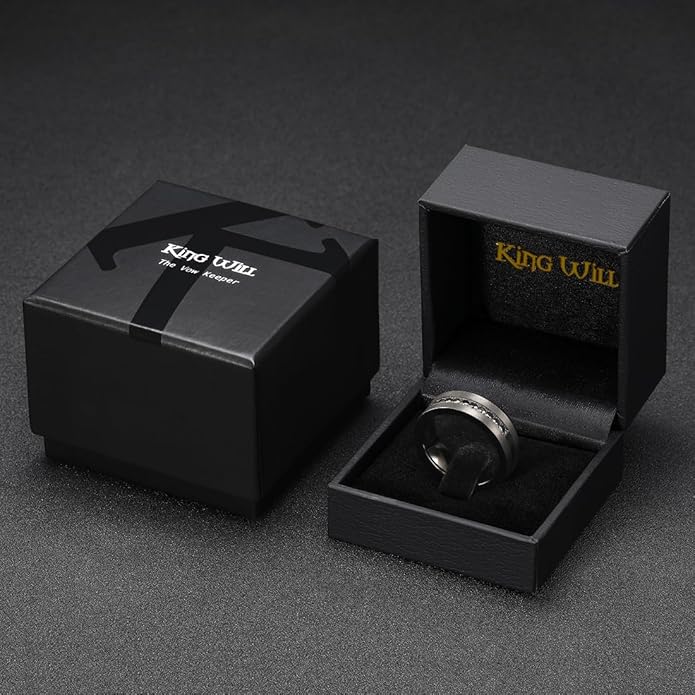 King Will Mens Tungsten Wedding Band with Cubic Zircon Inlay 7mm/8mm Flat Cut Comfort Fit Engagement Rings