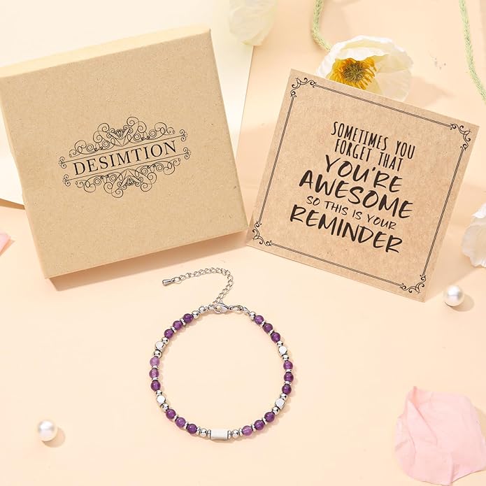 Desimtion Healing Natural Stone Bracelets for Women Girls, Sometimes You Forget You're Awesome -Christmas Gifts for Women Teen Girls, Best Friend Birthday Gifts for Women Friendship Bracelets
