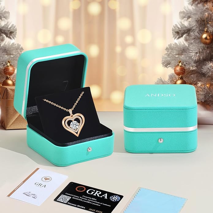 Moissanite Heart Pendant Necklaces for Women, 925 Sterling Silver Necklace Engraved with 'I LOVE YOU', Ideal Anniversary Birthday Christmas Valentine Mothers Day Jewelry Gifts for Mom Wife Girlfriend Daughter Her