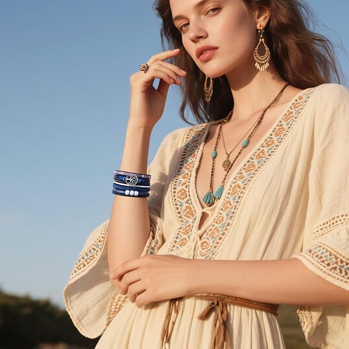 VIBILIA Boho Leather Wrap Bracelets for Women Multi-Layer Bracelets with Strong Clasp Jewelry for Women