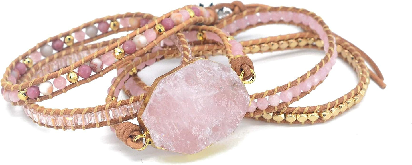 ZOSOJONA Boho Handmade Natural Stone Wrap Bracelets Turquoises Crystal Beads Bracelet Jewelry