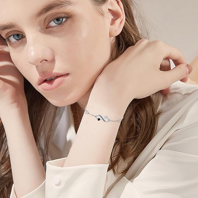 Mustard Seed Cross/Paw Print/Butterfly/Sunflower/Compass/Moss Agate Bracelet for Women 925 Sterling Silver Graduation Link Bracelet Jewelry for Women