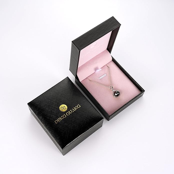 Tahitian Black Pearl Necklaces for Women, Sterling Silver Single Pearl Pendant Necklace Birthday Anniversary Jewelry Gifts for Wife Mom