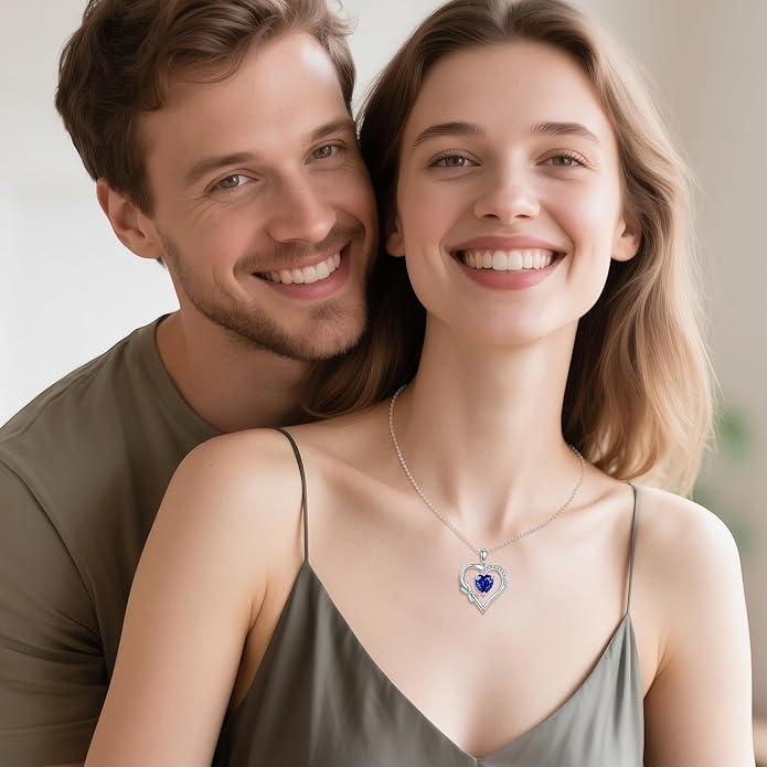 Birthstone Necklace for Women 925 Sterling Silver Infinity Heart Birthstone Pendant Necklace Infinity Heart Jewelry Birthday Holiday Gifts for Her