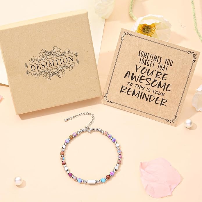 Desimtion Healing Natural Stone Bracelets for Women Girls, Sometimes You Forget You're Awesome -Christmas Gifts for Women Teen Girls, Best Friend Birthday Gifts for Women Friendship Bracelets
