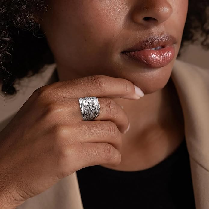 2 Tone Intertwined Crossover Statement Ring Fashion Chunky Band Rings for Women Wide Index Finger Rings Costume Jewelry