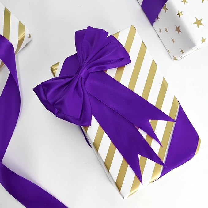 LEEQE Double Face Purple Satin Ribbon 1-1/2 inch X 50 Yards Polyester Purple Ribbon for Gift Wrapping Very Suitable for Weddings Party Invitation Decorations and More