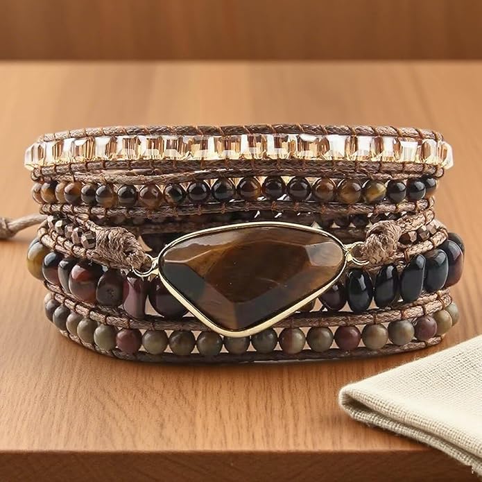 ZOSOJONA Boho Handmade Natural Stone Wrap Bracelets Turquoises Crystal Beads Bracelet Jewelry