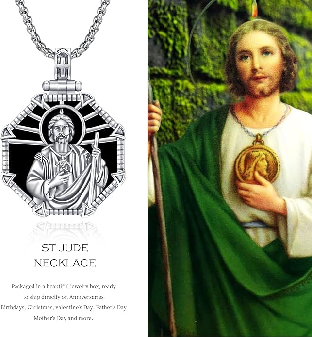 Taioiat Saint Necklace 925 Sterling Silver St Necklace Amulet Pendant Jewelry Religious Gift for Men Women