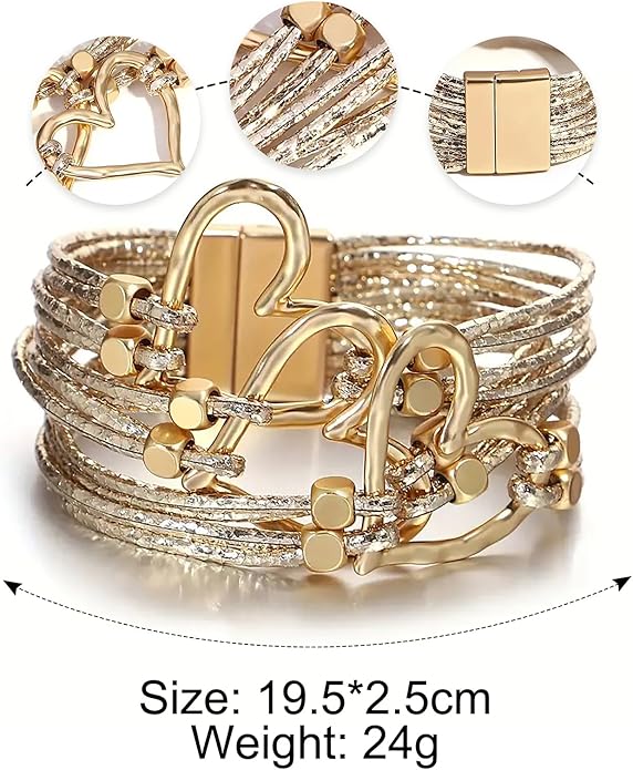 Fesciory Leather Wrap Bracelets for Women, Boho Leopard Multi-Layer Crystal Beads Cuff Bracelet Jewelry