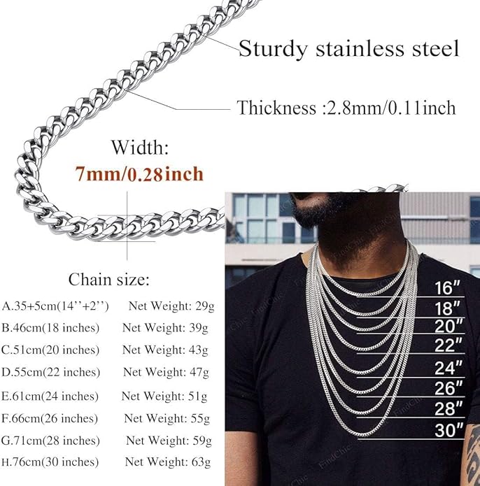 FindChic Men Curb Chain Necklace 18K Gold Plated/Stainless Steel/Black Chunky Double Tight Cuban Link Hip Hop Neck Chains for Men Boys 3.5MM/5MM/6MM/7MM/9MM/12MM 14''-30'' 8 Length Options (Send Gift Box)