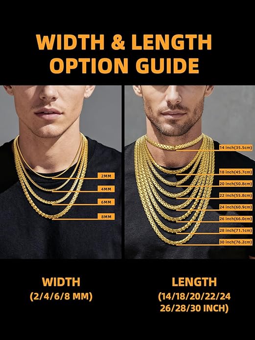 Bestyle 18K Gold Plated/Silver/Black Chain for Men, Hypoallergenic 2/4/6/8mm Stainless Steel Flat Link Chain Necklace for Men & Women Hip Hop Jewelry, 14-30"