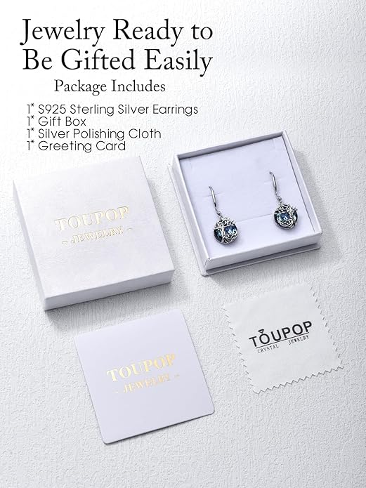 TOUPOP Tree of Life Birthstone Earrings for Women 925 Sterling Silver Family Tree Dangle Earrings Austrian Crystal Jewelry Birthday Christmas Gifts for Her Girlfriend Wife Mom
