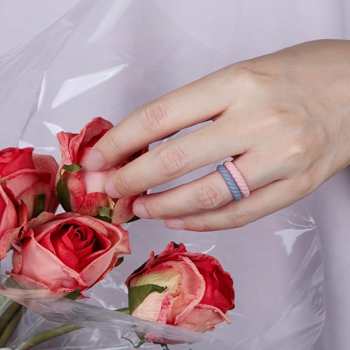 Egnaro Women's Bridal Rings Sets, Thin and Stackable Rubber Rings Women Wedding Bands - 2.5mm Width - 1.8mm Thick