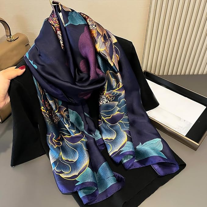 Clysoru Silk Scarf For Women Hair Scarves Lightweight Satin Elegant Shawl Wraps Bufanda Mujer Fashion Accessories 70.8"X35.4"