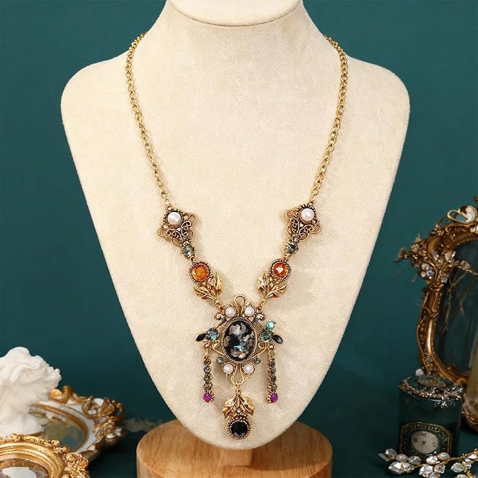 Golden Renaissance Necklace for Women, Fantasy Viking Medieval Renfaire Gifts for Aesthetic Cosplay Jewelry