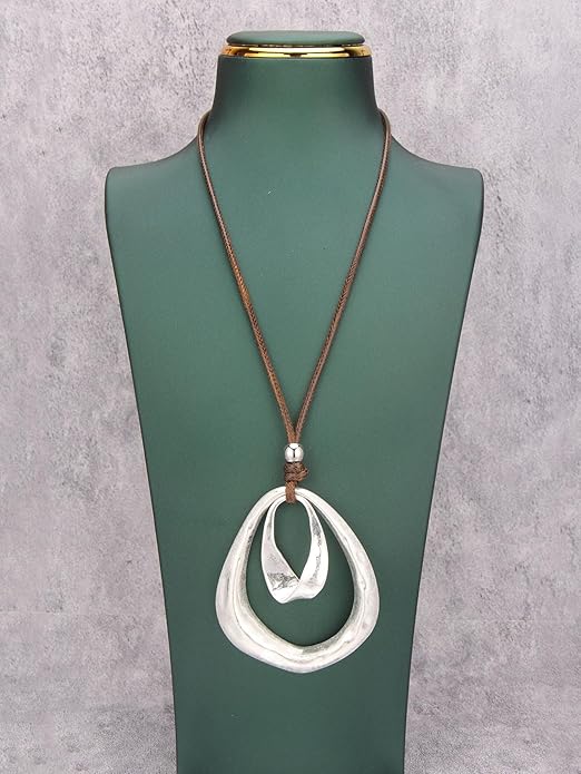 Long Boho Necklaces for Women Vintage Leather Wooden Pendant Y Choker Ethnic Style Gold Circle Hippie Sweater Necklace